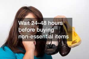 woman holding three shoes, with a thoughtful expression on her face
